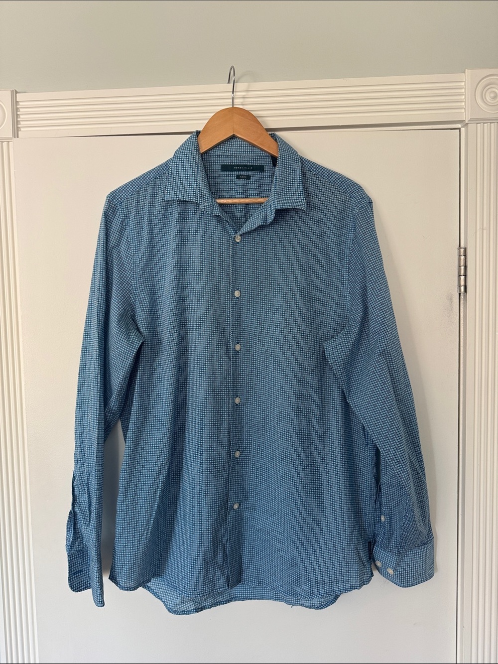 Perry Ellis Blue Micro-Check Button-Down Shirt - Picture 1 of 2